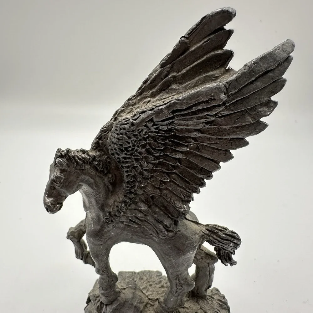 VTG Pewter Pegasus Figurine Statue Fantasy Mythical Winged Horse Decor 3 1/2